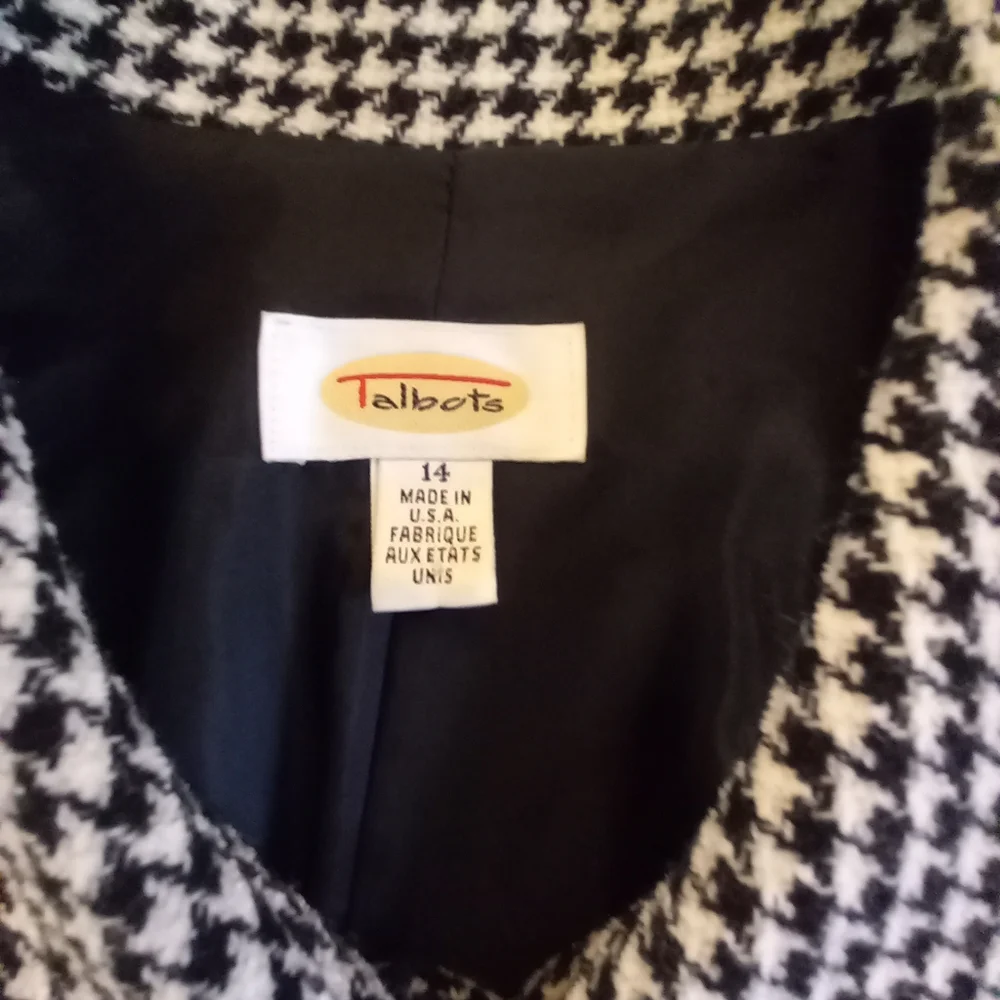 Vintage Wool Tweed Suit Black and White Herringbone Check 12/14 - Picture 4 of 7